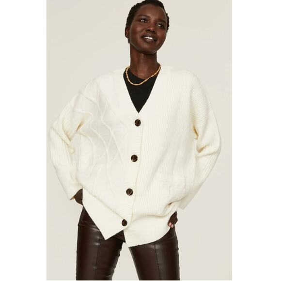 Osman YousefZada Sweater Womens Medium White Multi Knit Cardigan Wool Blend - Picture 1 of 13
